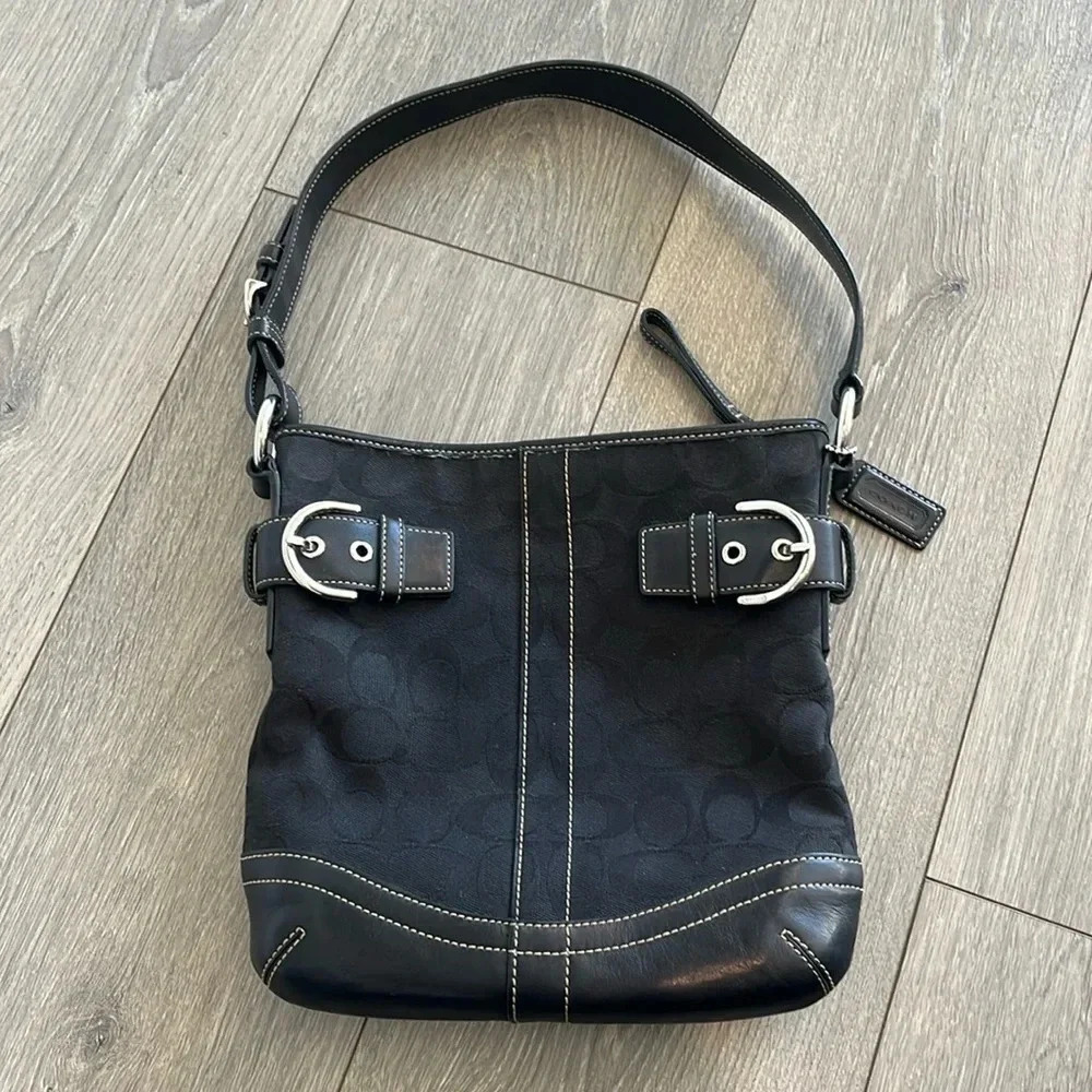 Coach Black Shoulder Bag with Silver Buckles